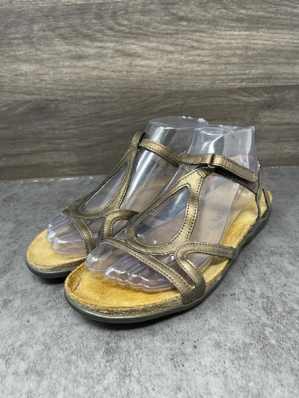NAOT Dorith Sandals Womens Size 7 (38) Gold Leather Strap Flat Walking